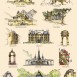 affiche des journées européennes du patrimoine : dessins des principaux monuments du département des Hautes-Pyrénées.